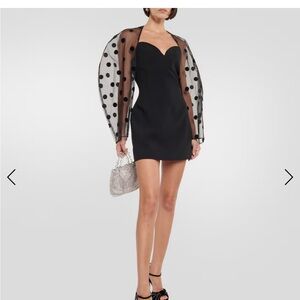 Stunning Black Nina Ricci Dress with Sheer Polka Dot Sleeves